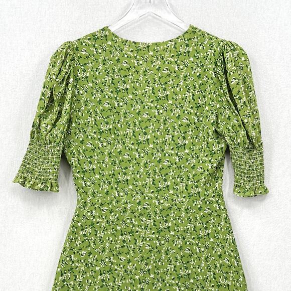 REFORMATION Alison Puff Sleeve Mini Dress Womens 8 Green Floral Button Front - Picture 5 of 15